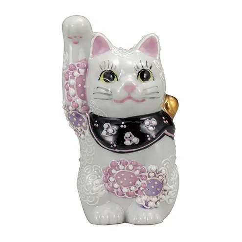 九谷焼　3.2号招き猫　花むらさき a05 