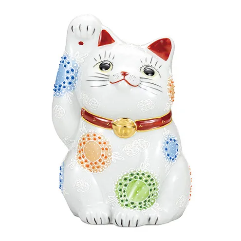 九谷焼　7号招き猫　白盛　a05 