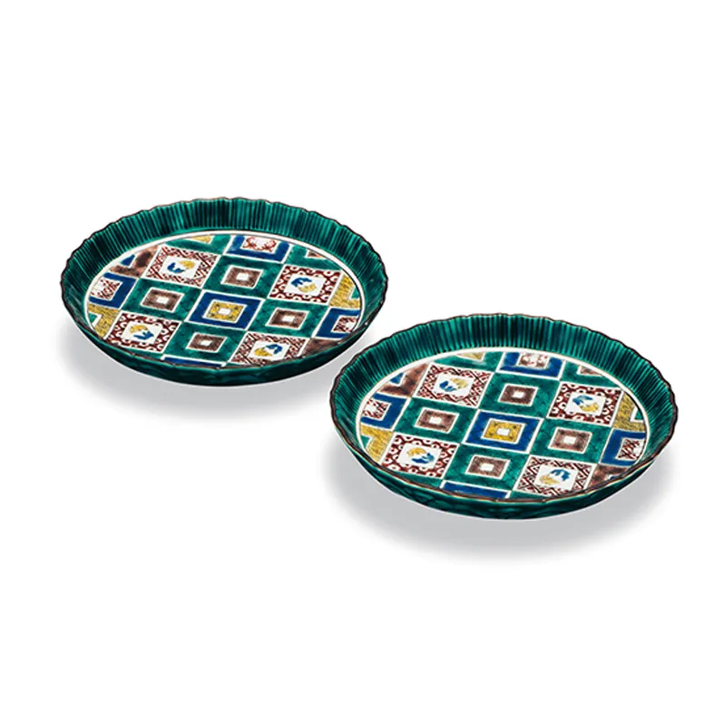 ペア5.5皿　石畳の図 民芸品 工芸品 雑貨 食器 丸皿 お皿 プレート キッチン雑貨 キッチン用品 