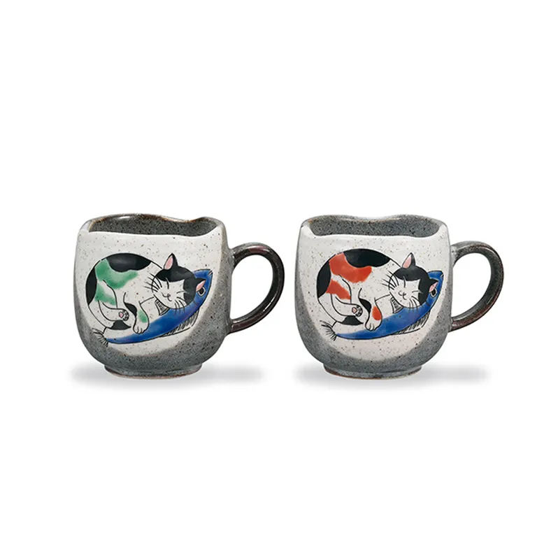 ペアマグカップ　ねこ 民芸品 工芸品 雑貨 キッチン雑貨 キッチン用品 食器 コップ 猫柄 動物 