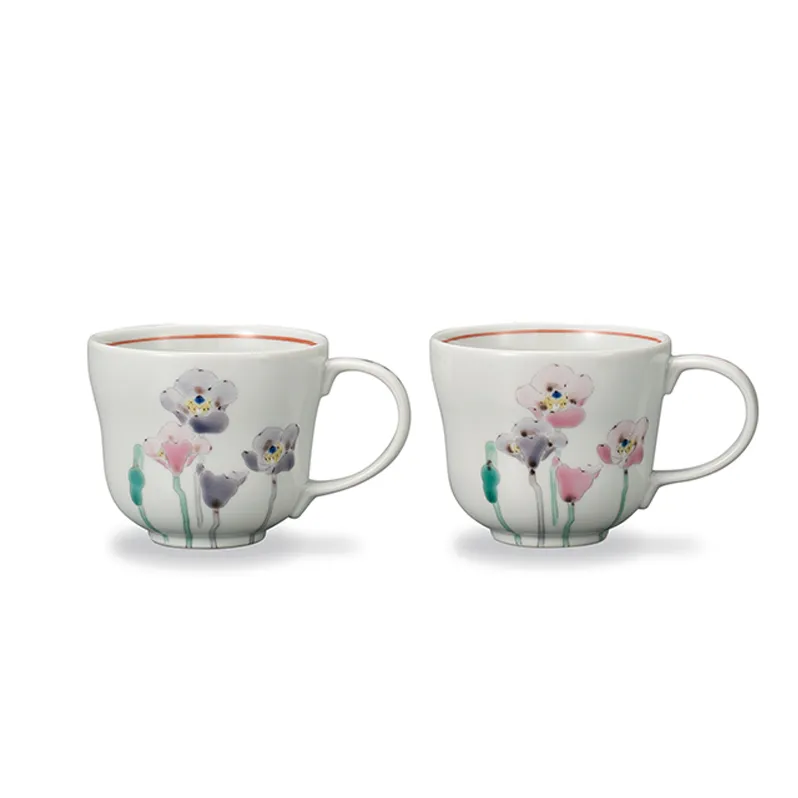 ペアマグカップ ポピー 大志窯 民芸品 工芸品 雑貨 キッチン雑貨 キッチン用品 食器 コップ 花 