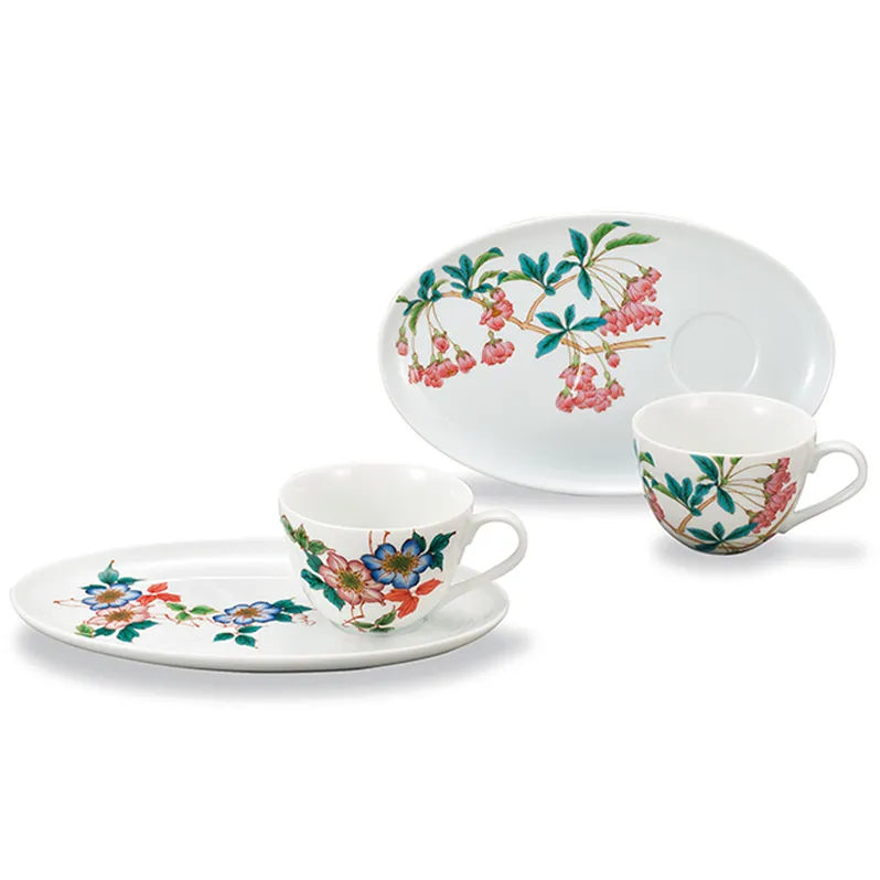 ペアカップ＆ソーサー　二趣 民芸品 工芸品 雑貨 キッチン雑貨 キッチン用品 食器 コップ 花 