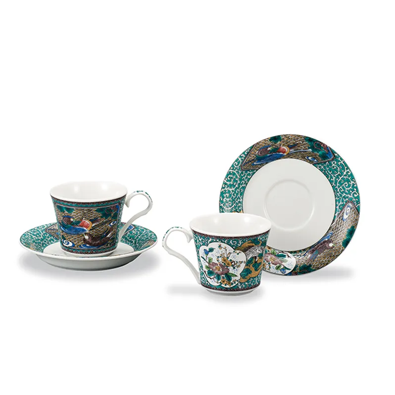ペアカップ＆ソーサー　古九谷風 民芸品 工芸品 雑貨 キッチン雑貨 キッチン用品 食器 コップ 