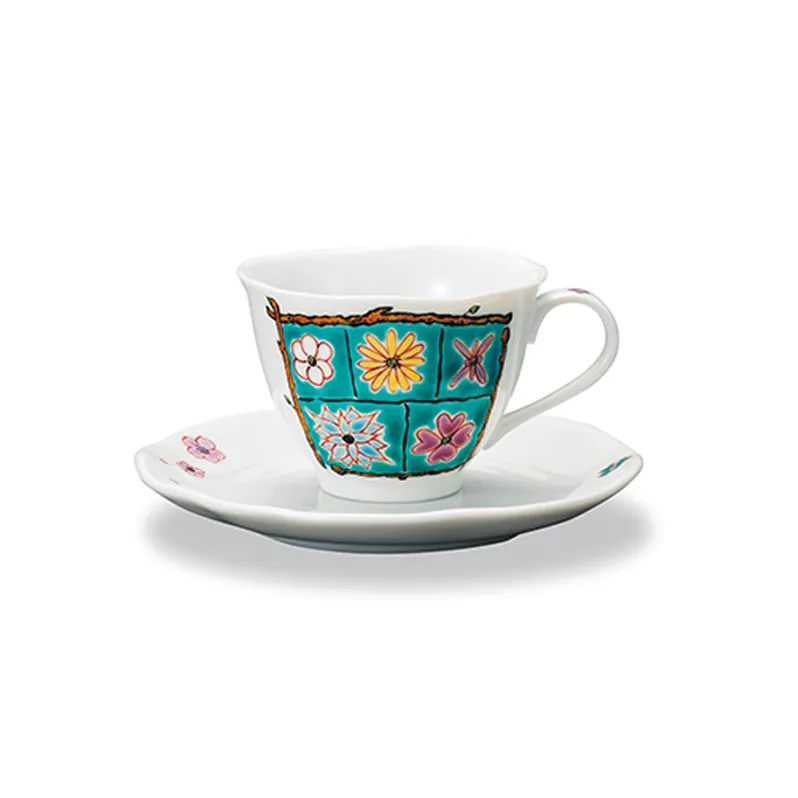 カップ&ソーサー フラワーBox グリーン 岩田玲子 民芸品 工芸品 ティーカップ コーヒー 紅茶 食器 キッチンアイテム キッチン雑貨 