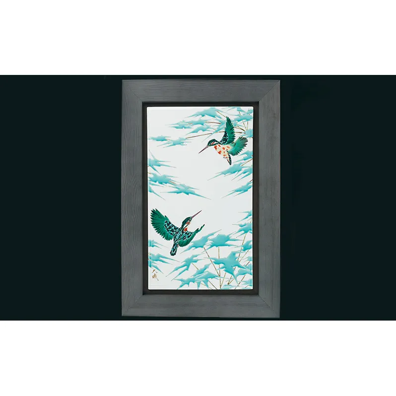 陶額　色絵翡翠（汀）山岸大成 民芸品 工芸品 雑貨 アート インテリア 飾り 