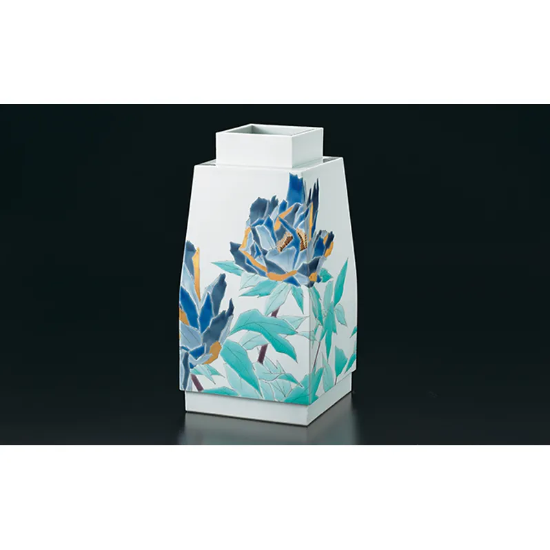 方壺　色絵牡丹（静澄）山岸大成 民芸品 工芸品 雑貨 インテリア 置物 