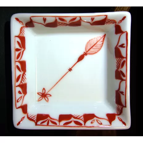 赤絵ゆず葉花種　平角珍味皿 民芸品 工芸品 インテリア 