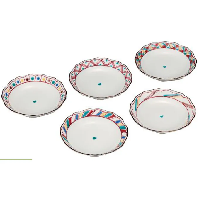 4号皿揃・色絵絵変り(5枚セット） a01 民芸品 工芸品 