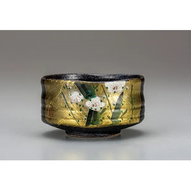 九谷焼　抹茶碗・金箔梅　山田登陽志 インテリア 工芸品 装飾品