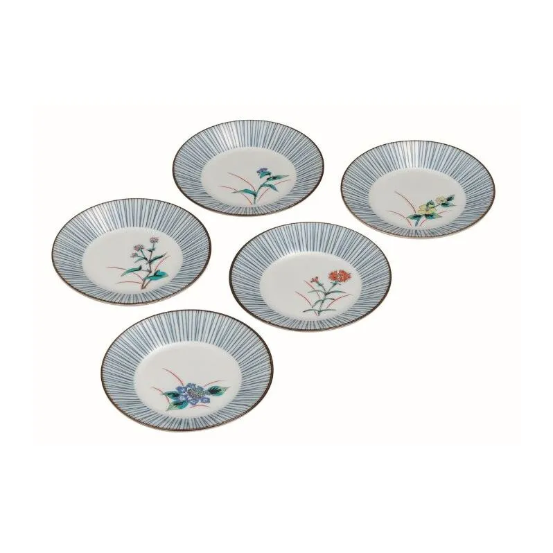 九谷焼 5.2号皿揃・五草花(5枚組)