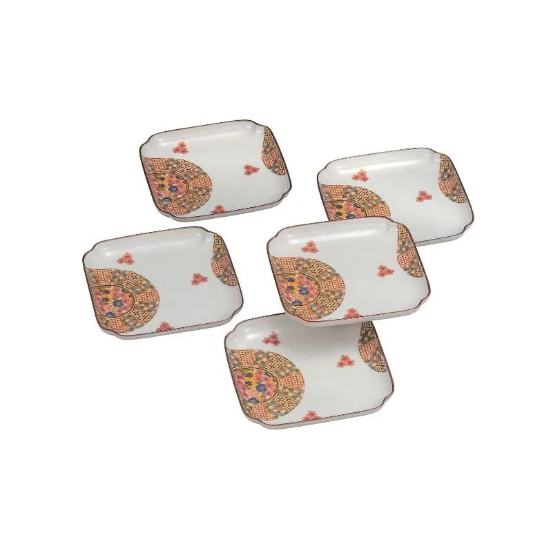 九谷焼 5.2号皿揃・小紋花詰(5枚組)