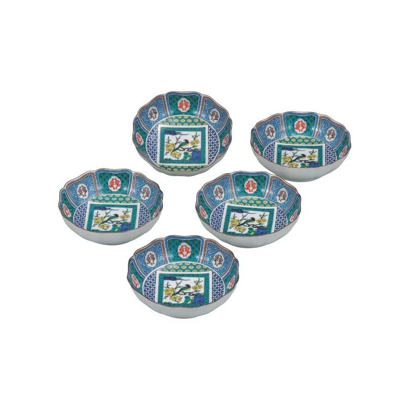 九谷焼 5.2号小鉢揃・古九谷梅に鳥(5枚組)