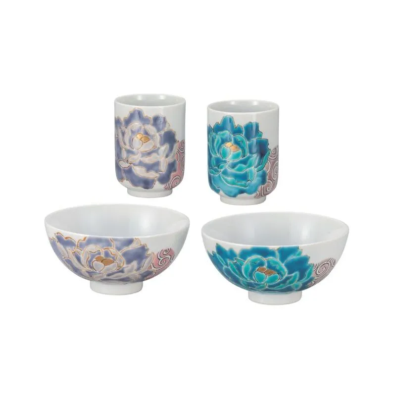 九谷焼 睦揃・青紫牡丹