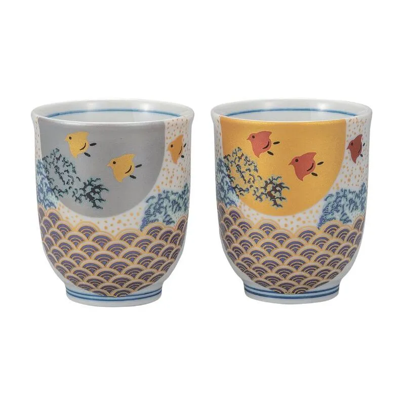 九谷焼 組湯呑・波千鳥