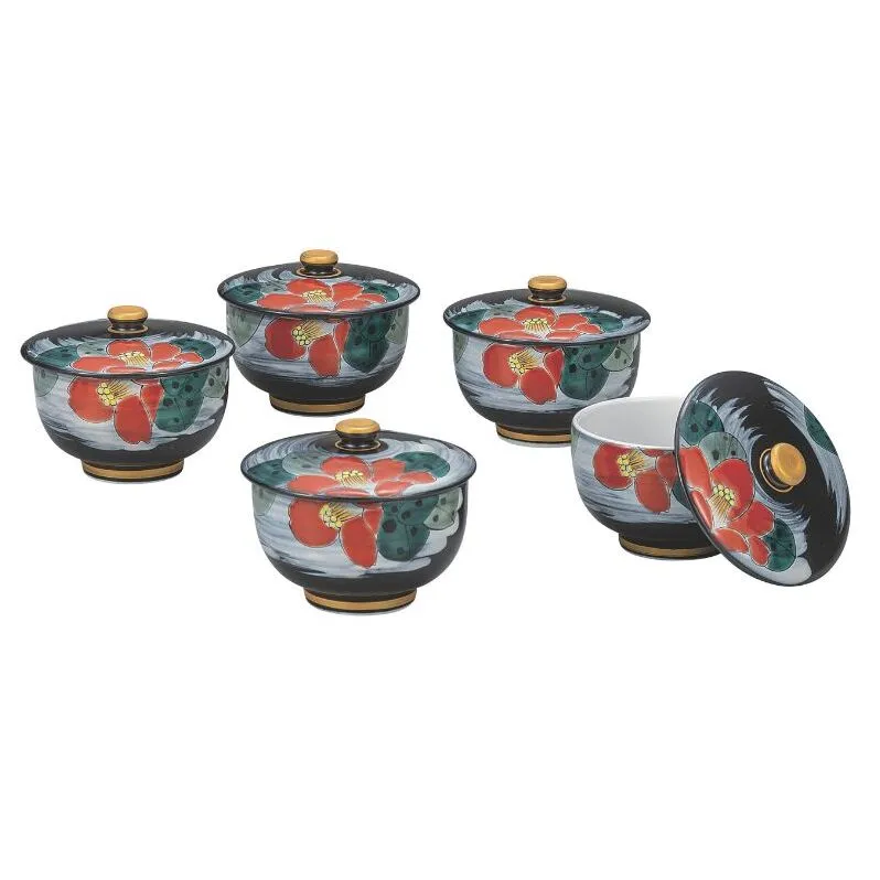 九谷焼 蓋付汲出揃・色椿