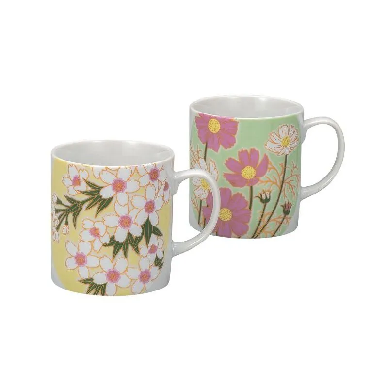 九谷焼 ペアマグカップ・花絵変り