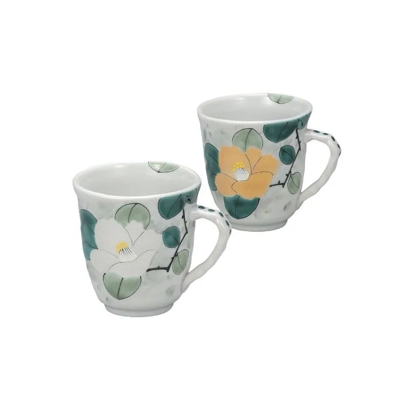 九谷焼 ペアマグカップ・金銀彩椿