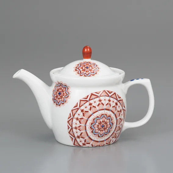 ポット急須 赤絵丸紋　大志窯