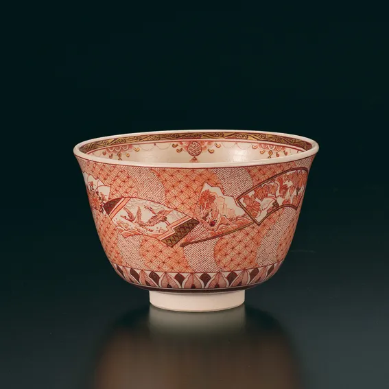 抹茶碗　扇面ちらし文 福島武山作