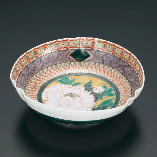 菓子器　色絵牡丹　宮本晄作