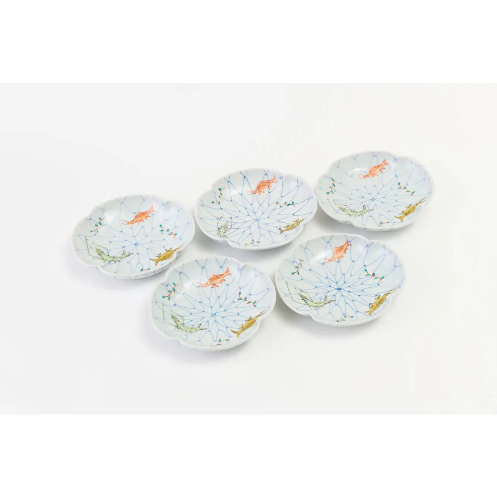 5寸モッコ型皿揃 網魚文(5枚組)