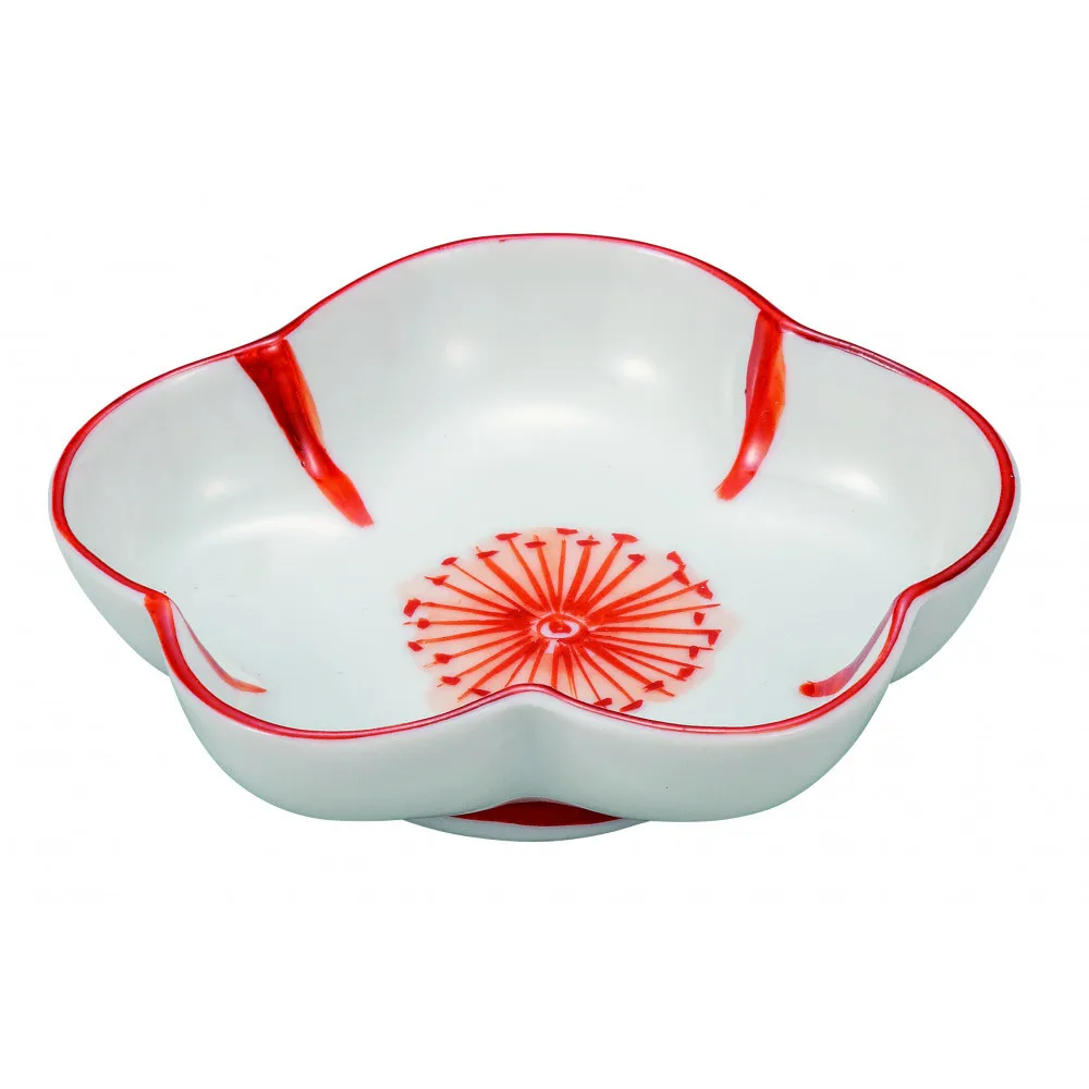 九谷焼 3.5号皿・赤絵花文 5枚セット a01 民芸品 工芸品 焼き物 食器