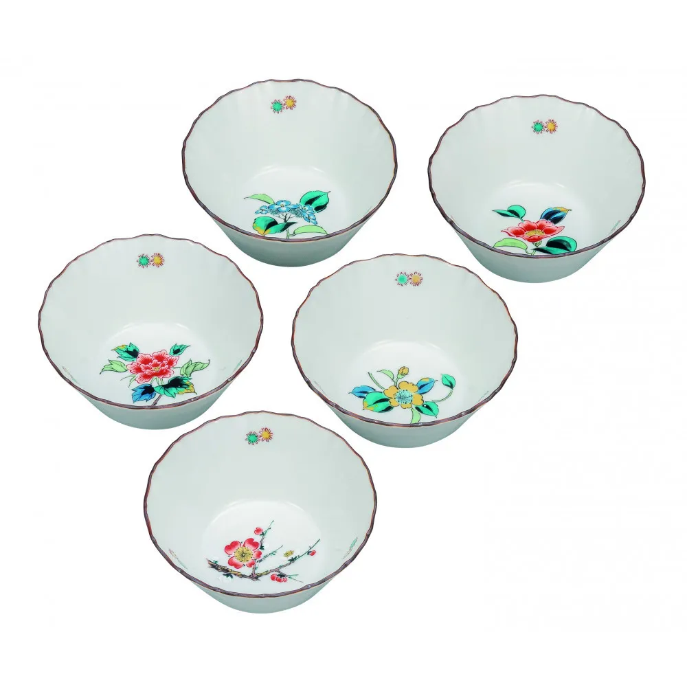 九谷焼 3.5号小鉢揃 草花絵変り a01