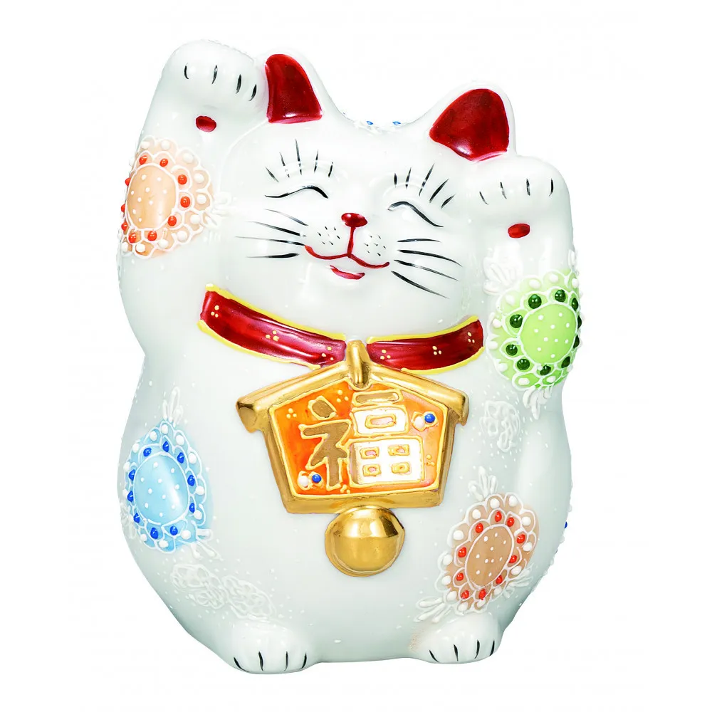 九谷焼　4.5号絵馬招き猫　白盛　a05