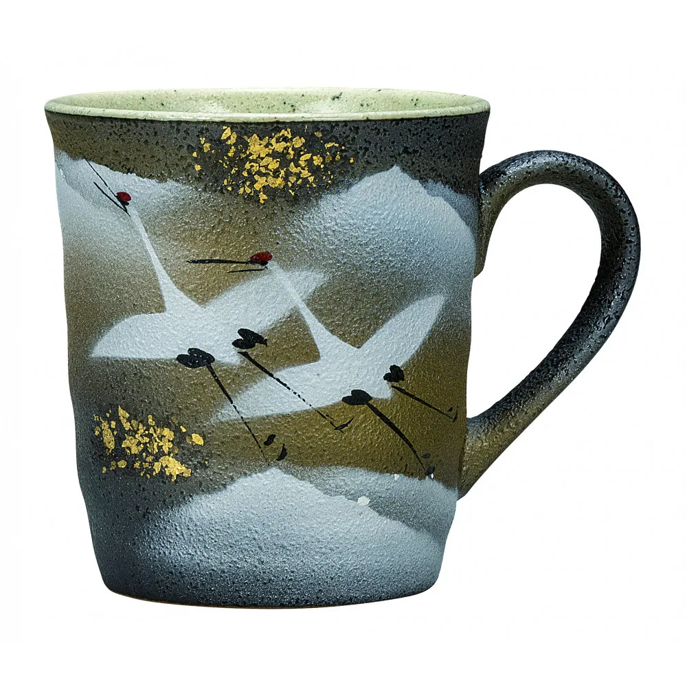 九谷焼 マグカップ 金箔群鶴 山田登陽志作 a04