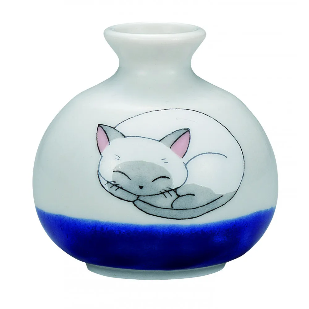九谷焼 1.8号小つぼ花生 眠り猫 しろ