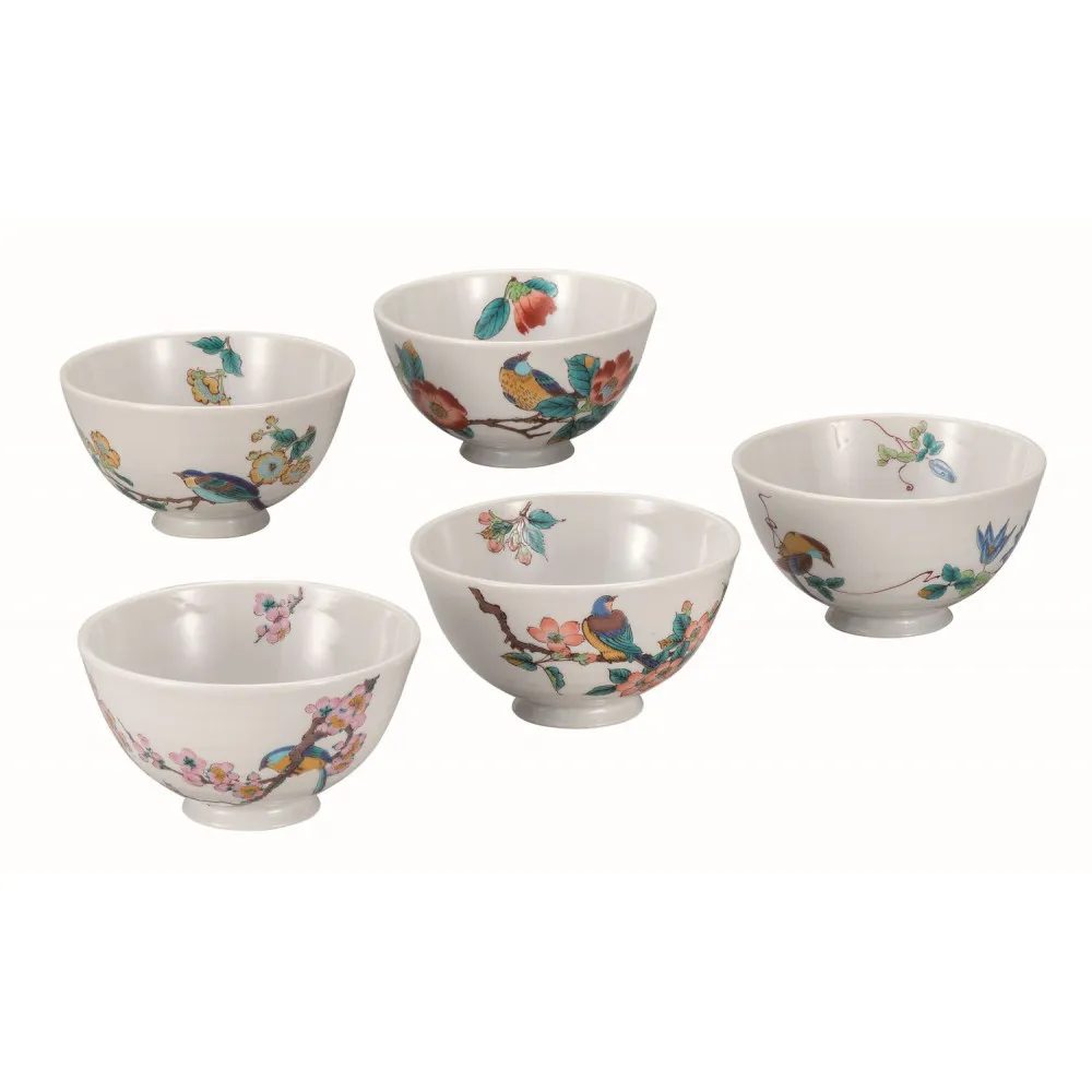 九谷焼　 5客軽量飯碗　花鳥絵変り　a02