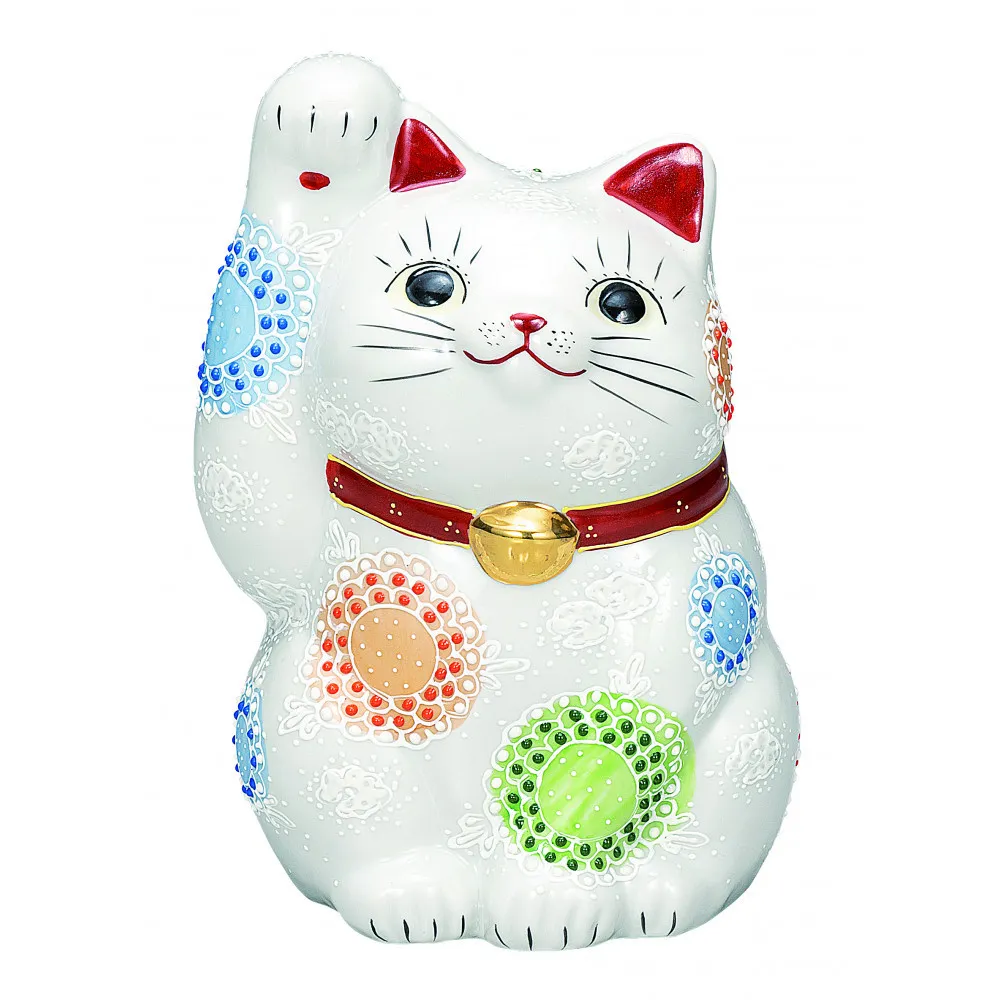 九谷焼 7号招き猫 白盛 a05