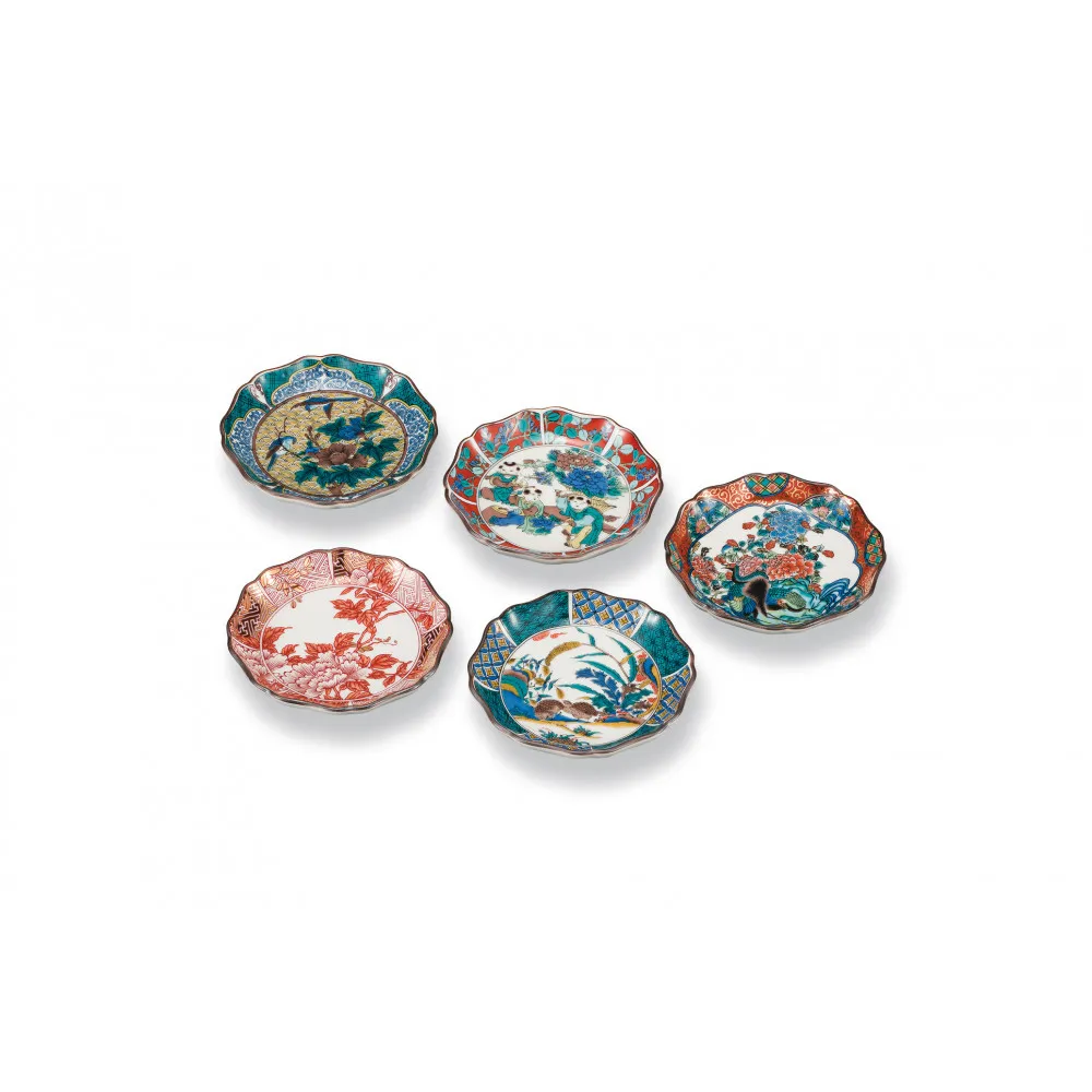 九谷焼 3.5号皿揃 歴代画（5枚セット） a01 焼き物 民芸品 工芸品