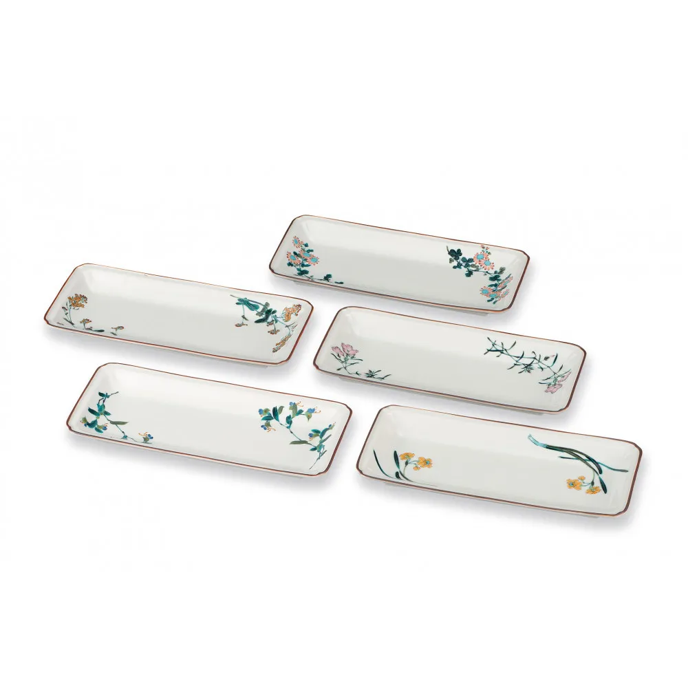 8号皿揃 五草絵変わり 民芸品 工芸品 雑貨 食器 角皿 お皿 プレート キッチン雑貨 キッチン用品