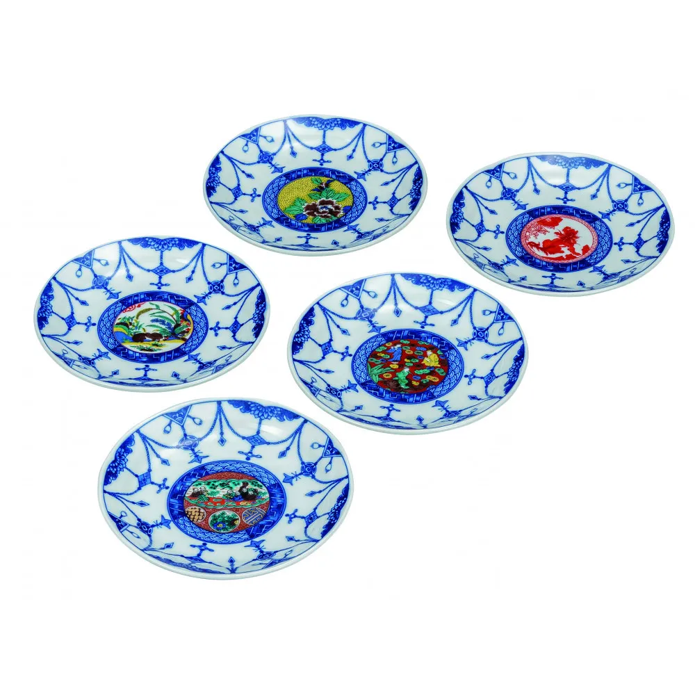 九谷焼 5.2号皿揃 時代絵 (5枚セット)a01