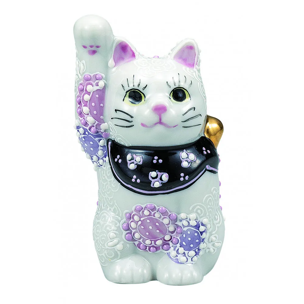 九谷焼　3.2号招き猫　花むらさき a05