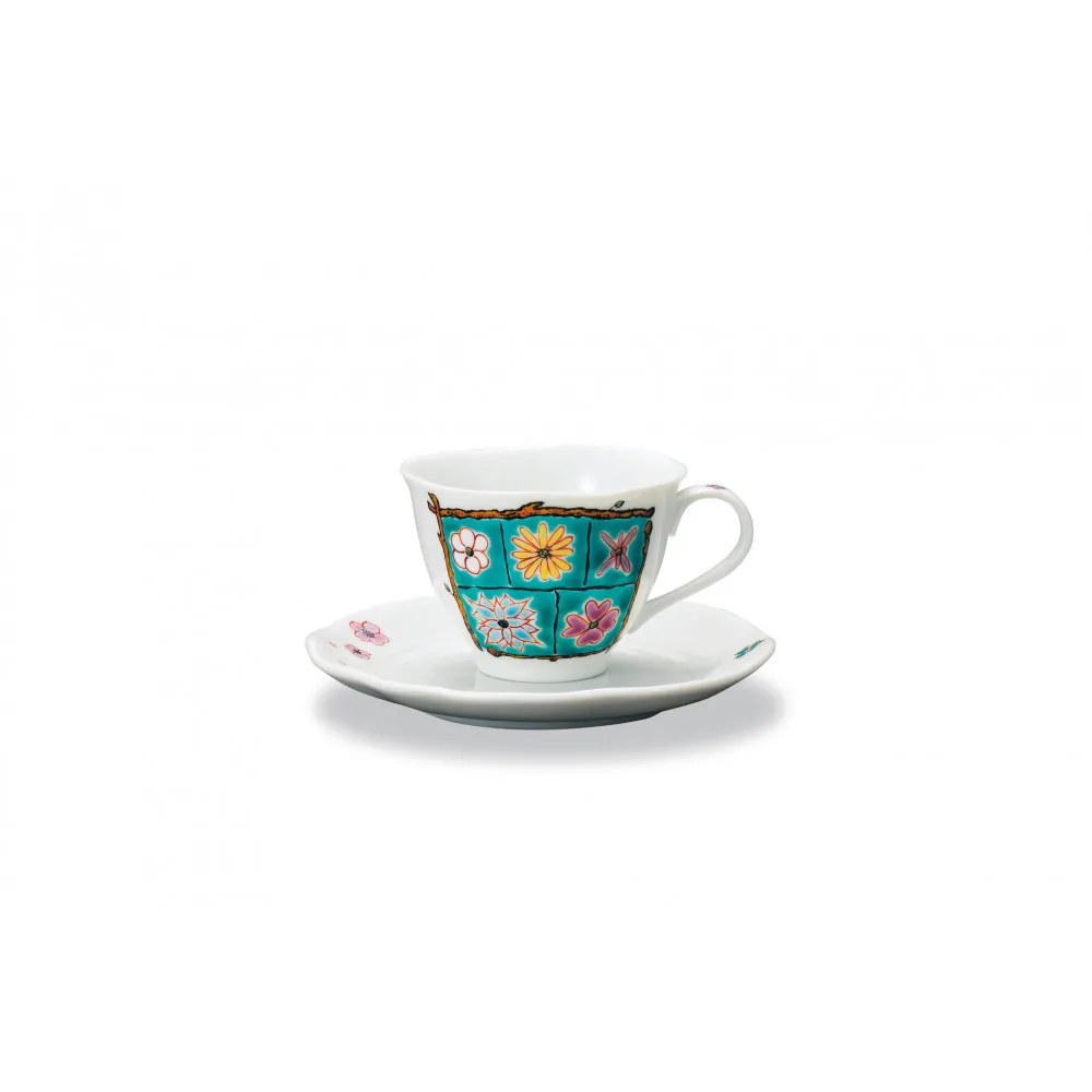 カップ&ソーサー フラワーBox グリーン 岩田玲子 民芸品 工芸品 ティーカップ コーヒー 紅茶 食器 キッチンアイテム キッチン雑貨
