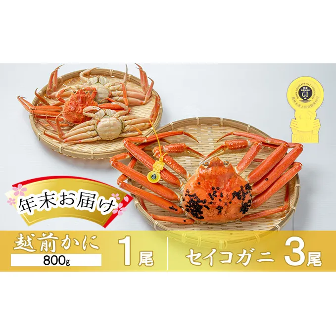茹で越前ガニ【年末お届け】食通もうなる本場の味をぜひ、ご堪能ください。越前ガニ 約800g＋セイコガニ3杯 越前がに 越前かに 越前カニ カニ ボイルガニ 蟹 