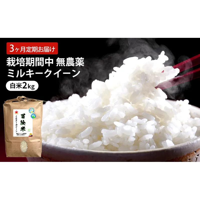 定期便 3回 栽培期間中 無農薬 ミルキークイーン 白米 2kg 3ヶ月 定期 お届け