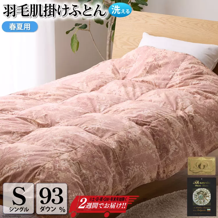 【春夏用】洗える ! 羽毛布団 ダウンケット シングル ホワイトダック93% 0.4kg 抗菌防臭 赤系 [川村羽毛 山梨県 韮崎市 20742559] 羽毛 布団 ふとん 羽毛ふとん 掛け布団 肌掛け布団 寝具 夏用 洗える