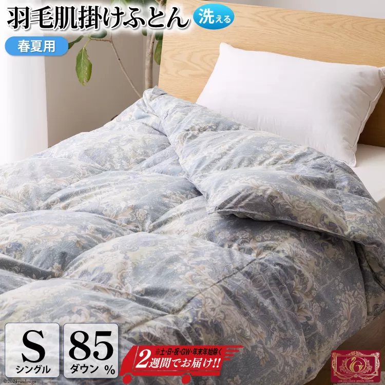 【春夏用】洗える！ 羽毛 肌掛け布団 シングル ホワイトダックダウン 85% 0.4kg 青系 [川村羽毛 山梨県 韮崎市 20743698] 布団 羽毛布団 羽毛 ふとん 羽毛ふとん 寝具 夏用 ダウンケット 掛け布団 肌掛け布団 日本製 抗菌防臭