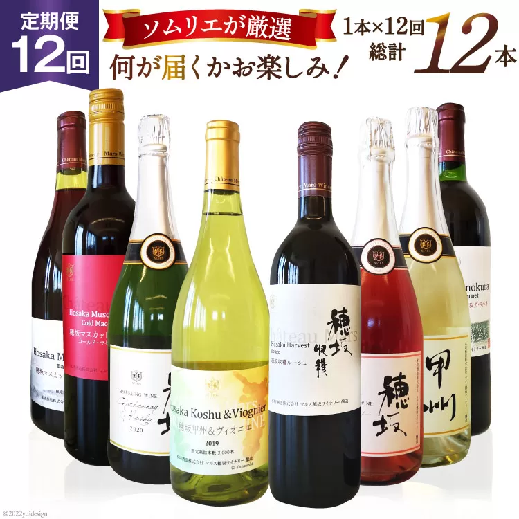 ワイン 定期便 12回 マルスセレクト毎月お届け / 本坊酒造 マルス穂坂ワイナリー / 山梨県 韮崎市 [20743307] おまかせ