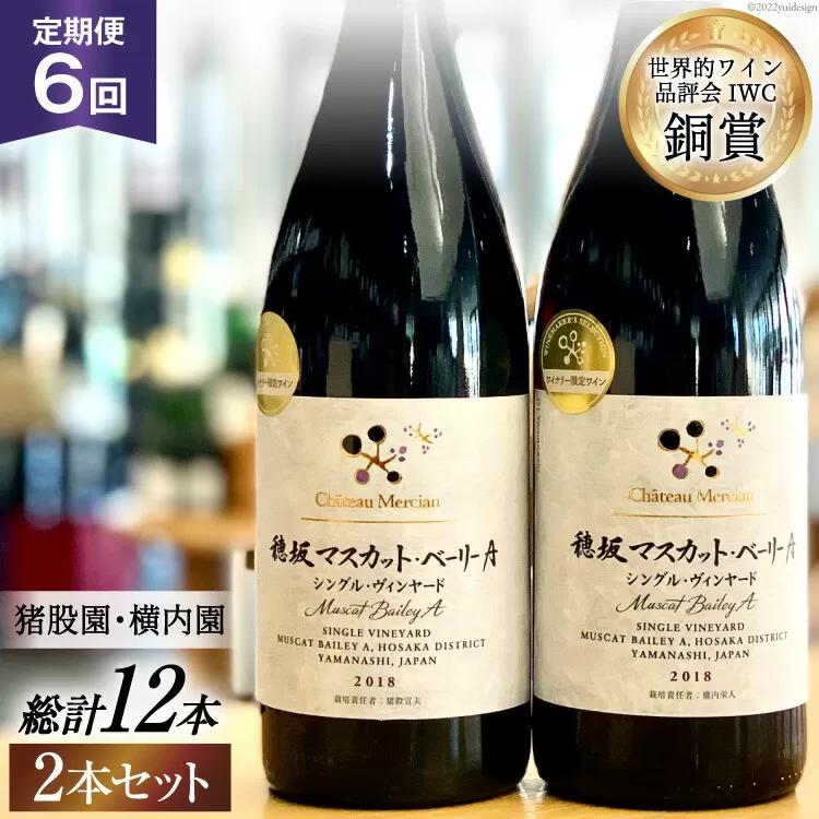 定期便 ワイン セット 穂坂マスカット・ベーリーＡ シングル・ヴィンヤード 750ml×2種×6回 酒 ワイン 赤ワイン / シャトー・メルシャン 勝沼ワイナリー / 山梨県 韮崎市 [20743313]