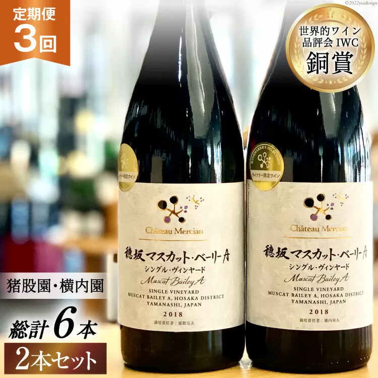 定期便 ワイン セット 穂坂マスカット・ベーリーＡ シングル・ヴィンヤード 750ml×2種×3回 酒 ワイン 赤ワイン / シャトー・メルシャン 勝沼ワイナリー / 山梨県 韮崎市 [20743312]