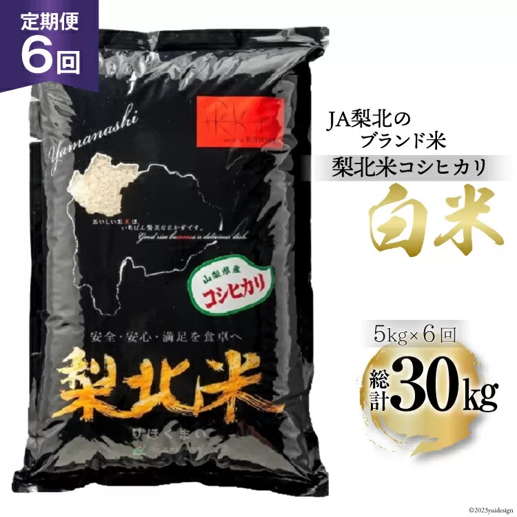 【定期便】【6回 米 定期便 】 梨北米 コシヒカリ 5kg×6回 総計30kg [梨北農業協同組合 山梨県 韮崎市 20742740] こしひかり お米 おこめ こめ コメ 精米 30キロ ご飯 ごはん 白米 国産 JA梨北