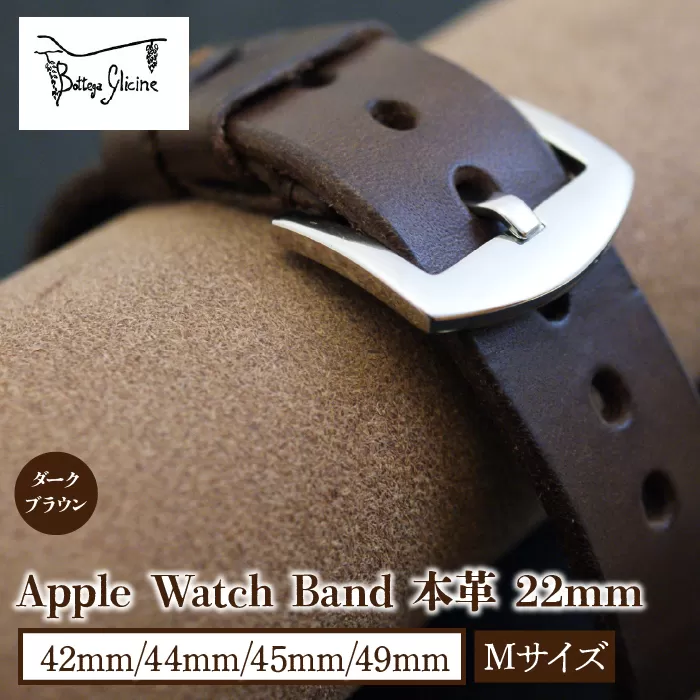 Bottega Glicine Apple Watch Band 本革 22mm ダークブラウン 42mm/44mm/45mm/49mm Mサイズ 172-014-DB-2‐M