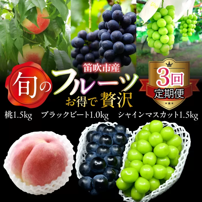 【定期便】【2026年発送★先行予約】 旬のフルーツ3回定期便（桃・ブラックビート・シャインマスカット） 227-017-03