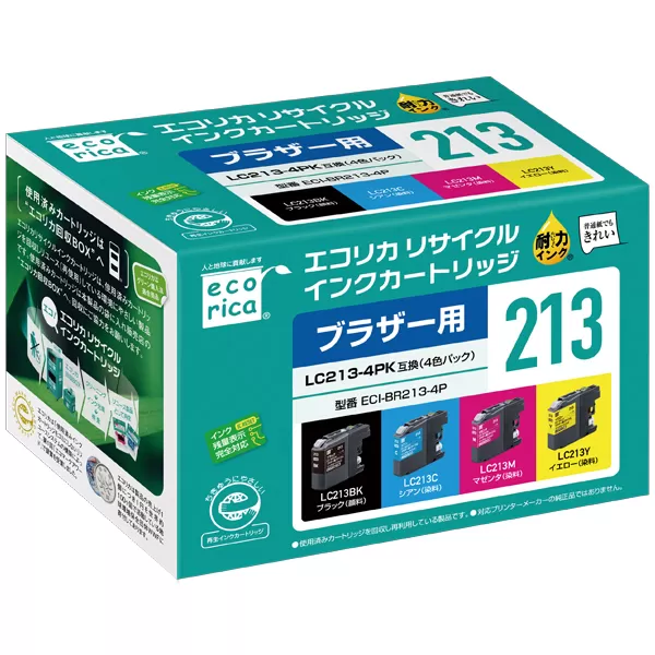 エコリカ【ブラザー用】 LC213-4PK互換リサイクルインク　4色パック（型番：ECI-BR213-4P） brother リサイクル インク 互換インク カートリッジ インクカートリッジ カラー オフィス用品 プリンター インク 山梨県 富士川町