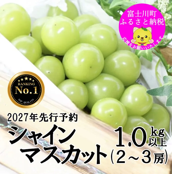 \月間ランキング(すべて・果物)1位獲得/【2027年発送分 先行予約】頬張る幸福感 〜緑の宝石・ シャインマスカット 〜 1kg以上(2〜3房) フルーツ 山梨県産 果物 くだもの シャイン マスカット ぶどう ブドウ 葡萄 大粒 種なし 先行予約 富士川町 10000円 一万円 9000円 九千円