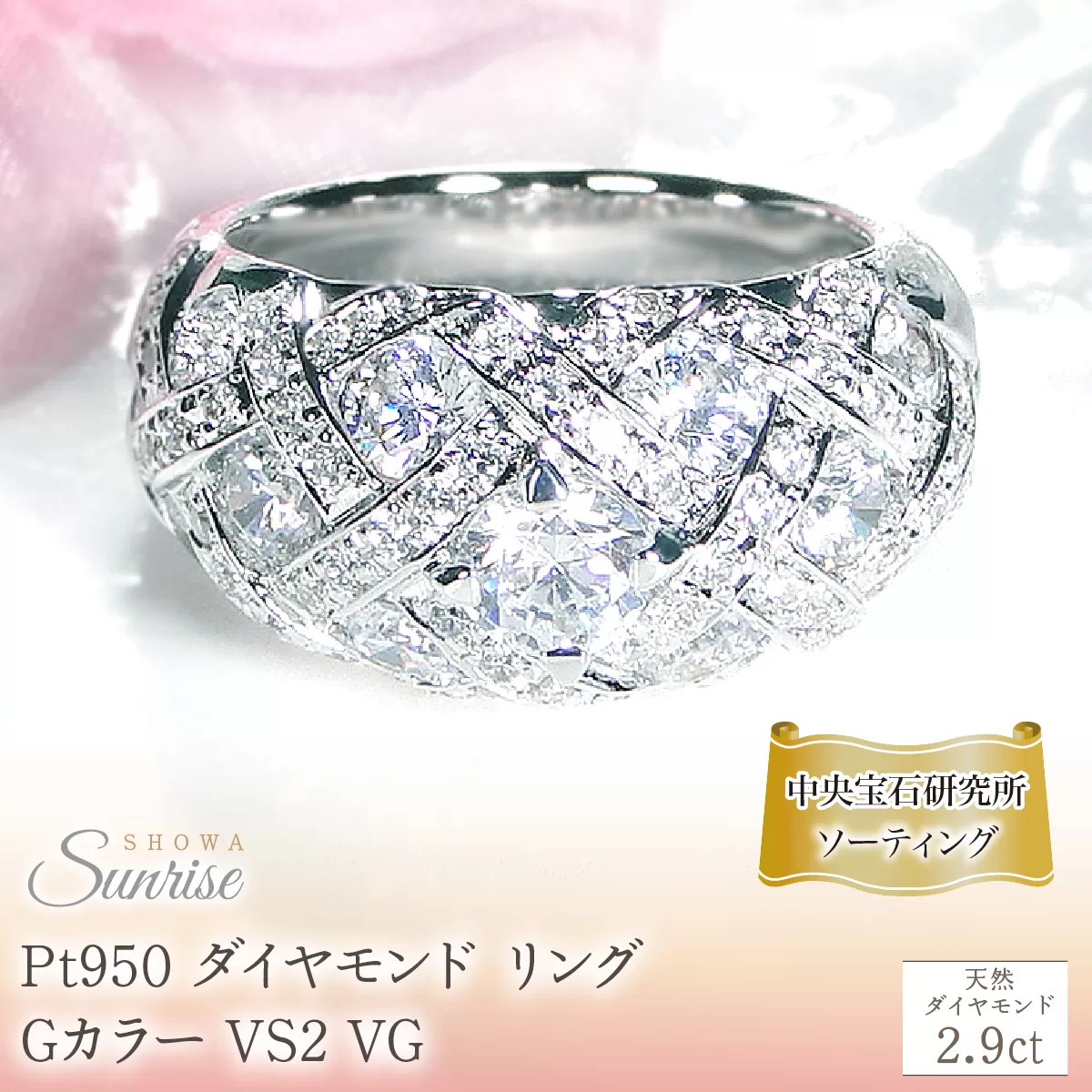 Pt950 ダイヤモンド リング Gカラー VS2 VG【2.9ct】【中央宝石研究所ソーティング付】 CSR0364-pt SWAV076